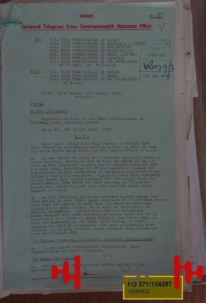 وثائق سرية بريطانية تفضح خطة إفشال قيام دولة فلسطينية عام 1956