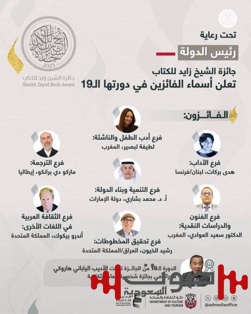 الخيون وبركات والعوادي يفوزون بجائزة زايد للكتاب